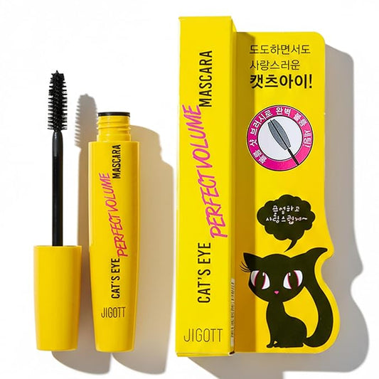 Cat’s Eye Curling Mascara K-Beauty – Lengthening, Volumizing, Smudge-Proof & Washable Mascara for Straight or Short Lashes, Non-Clumping Black Formula, 12g