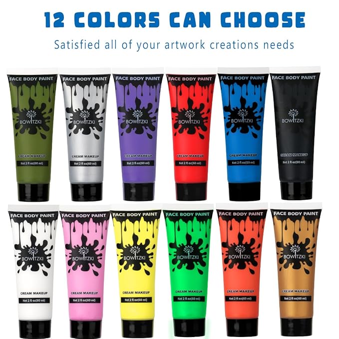 Bowitzki Face and Body Paint 2oz Cream Makeup 60ml Water Based Face Painting Special Effects For Adults Children Kids Halloween Christmas Party Stage Cosplay (Yellow)