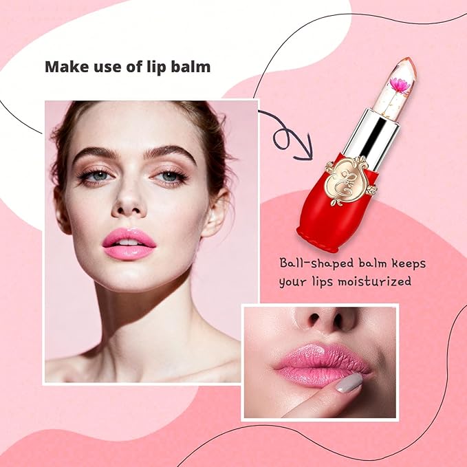 firstfly 6 Pcs/Set Flower Jelly Lipstick, Transferproof Color Change Lip Goss Moisturizer Long Lasting Nutritious Balm, Magic Temperature Change Clear ph Lipstick for Women (Red)