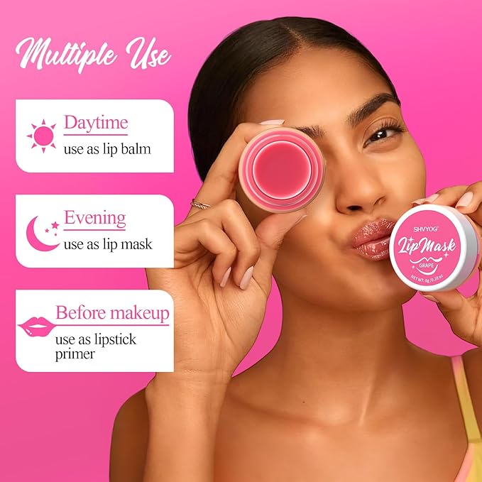 4 Pack Lip Mask Set, Hydrating Lip Mask Overnight - Berry, Grape, Mint, Vanilla Flavors, Lip Sleeping Mask Nourish Lip Balm with Vitamin C & Shea Butter | Dry Lips Care Gift