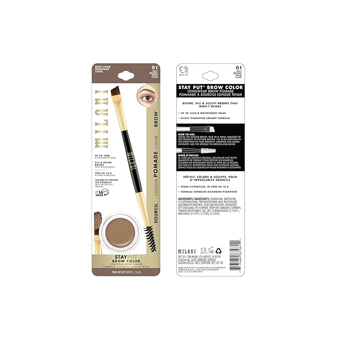 Milani Stay Put Brow Color - Soft Brown (0.09 Ounce) Vegan, Cruelty-Free Eyebrow Color that Fills and Shapes Brows‚Ķ