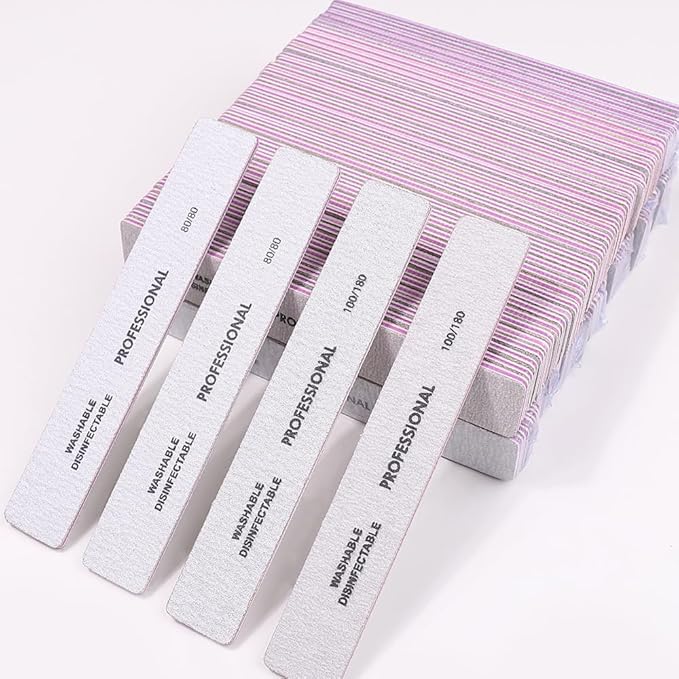 Klimonla 25PCS Professional Rectangular Emery Board Nail Files, 80/80 Grit Dual-Sided Buffer, Reusable Nail Filing Tools for Natural & Acrylic Nails, Home & Salon Manicure Supplies