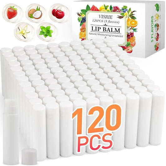 120 Pack Lip Balm Unlabeled, Natural Lip Balm Bulk Blank Tube, Personalized Lip Balms for Party Favors Adults and Bridal Shower Favors or Baby Shower Gifts-5 Flavors