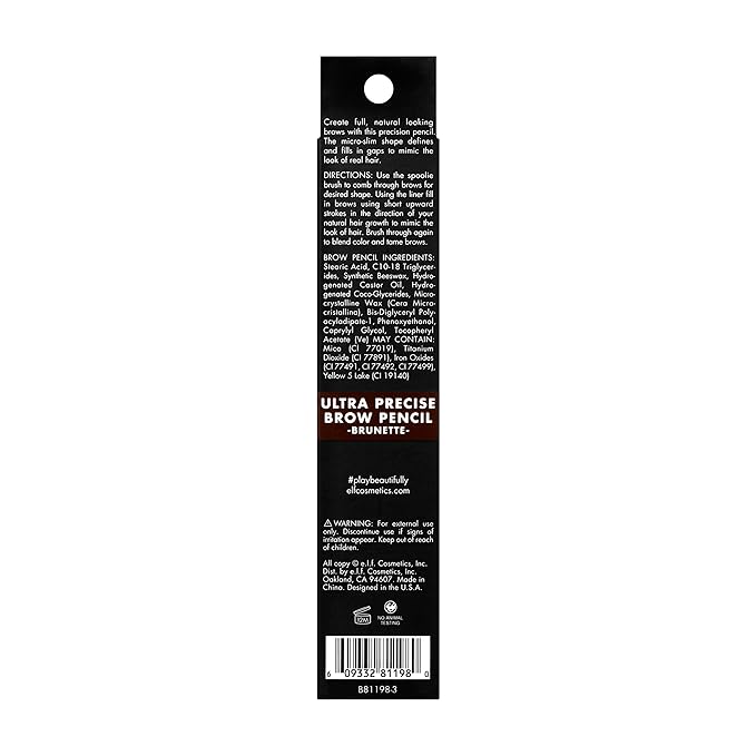 e.l.f. Ultra Precise Brow Pencil, Creamy, Micro-Slim, Precise, Defines, Creates Full, Natural-Looking Brows, Tames and Combs Brow Hair, 0.002 Oz, Brunette, 1 Count