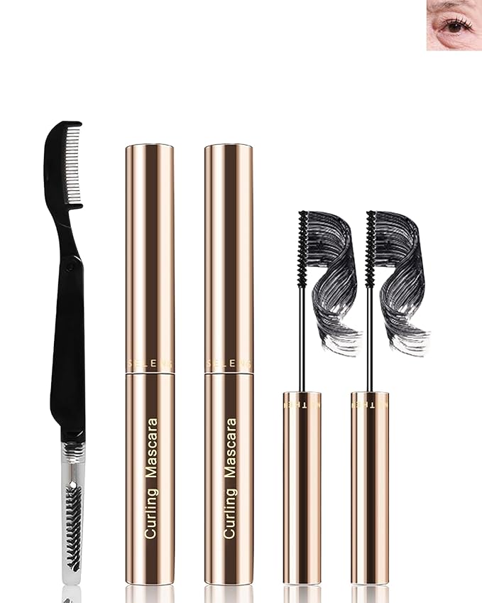 2PCS Black Mascara for Older Women with Fine Short Lash,Extreme Length and Volume Waterproof Mascara Smudge-Proof,Ultra-Precise Slim Adjustable Brush Hypoallergenic for Mature Women Sensitive Eyes-01