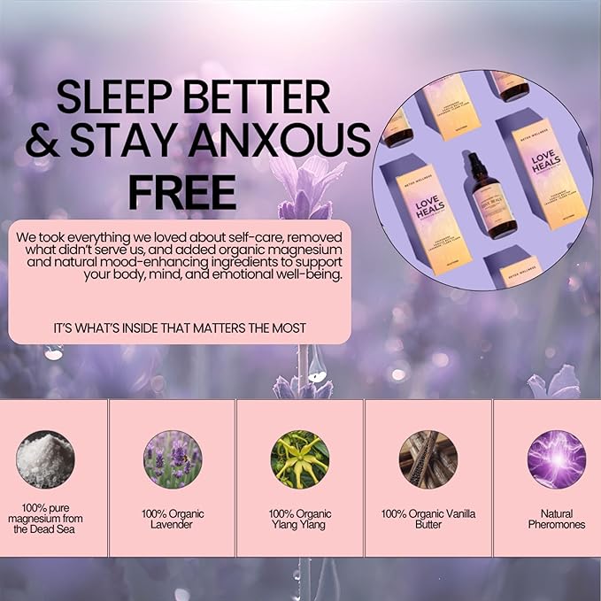 Retox Wellness LOVE HEALS Magnesium Mist| Pure Magnesium Oil Spray with Lavender & Vanilla| Body & Foot Spray Refreshes Tired Skin| Calming Essential Oils for Relaxing & Uplifting Feel, 4oz