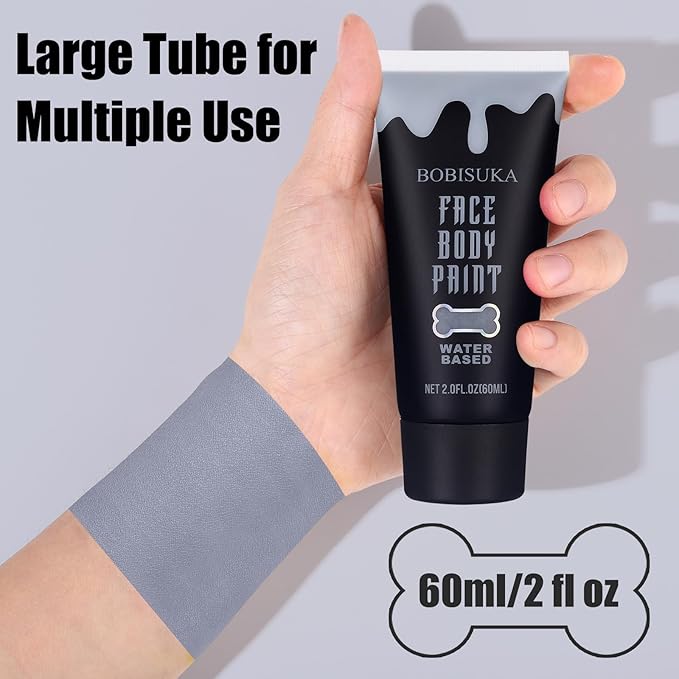 BOBISUKA Grey Face Body Paint, Water Based Face Painting for Art Theater Halloween Party Cosplay Clown SFX Makeup for Women Adults, Non-Toxic Washable