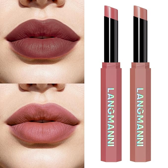 Jolilab 2Pcs Velvet Matte Lipstick Nude Matte Soft Dark Color Stick High Pigmented Long-Lasting Waterproof Lip Stick Lip Balm Beauty Cosmetics Gift for Women(#09+10)