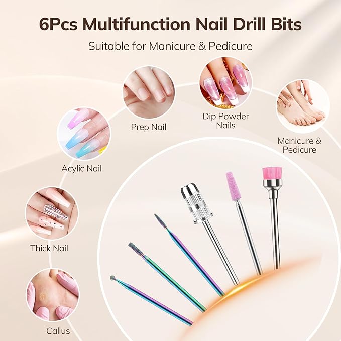 Lavinda 35000RPM Electric Nail Drill, Cordless Nail Drill Machine Portable Rechargeable Nail Efile for Acrylic Gel Nails, Manicure Pedicure Polishing Shaping Tool for Salon Home Use-Cherry Print