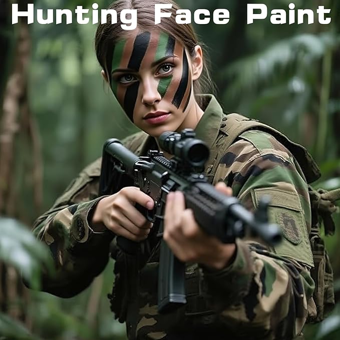 MEICOLY 3PCS Camo Face Paint Stick,Waterproof Hunting Army Military Face Paint,Black Green Brown Maroon Eye Black Stick for Baseball/Softball/Football,Camo Accessories