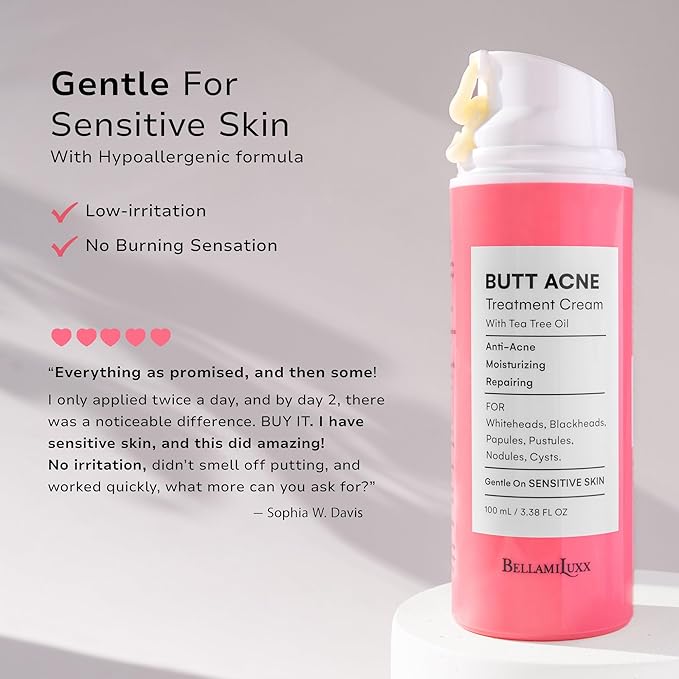 Butt Acne Clearing Treatment Cream: Body Acne Treatment for Folliculitis and Pimples on Buttocks, Thighs, and Body with 2% Salicylic Acid & Tea Tree Oil - Butt Cream for Smooth Skin
