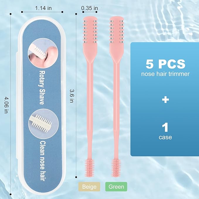 5PCS 2-in-1 Nasal Hair Cutter, Upgrade Manual Double Sided Nose Hair Trimmer Cutter for Women and Men 360°Rotating Nose Hair Remover Grooming Tool knife Razor Portable Nostril hair kit (Light Pink)