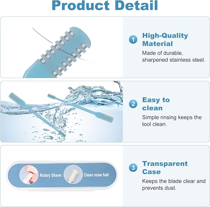 5PCS 2-in-1 Nasal Hair Cutter, Upgrade Manual Double Sided Nose Hair Trimmer Cutter for Women and Men 360°Rotating Nose Hair Remover Grooming Tool knife Razor Portable Nostril hair kit (Sky Blue)
