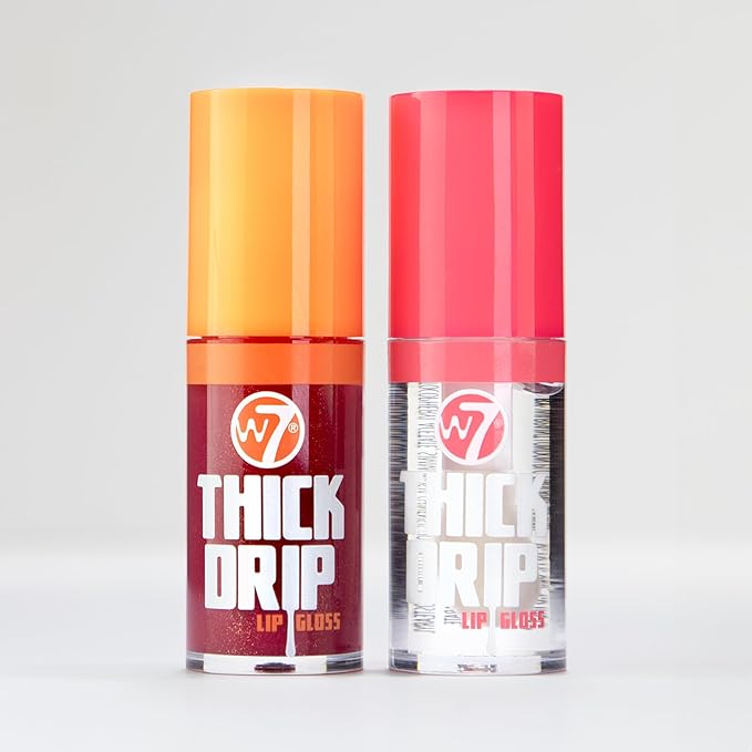 W7 Juicy Lips! Thick Drip Lip Gloss Duo Gift Set - Foolish & In The Clear - Hydrating Glossy Lip Glosses - Stocking Filler