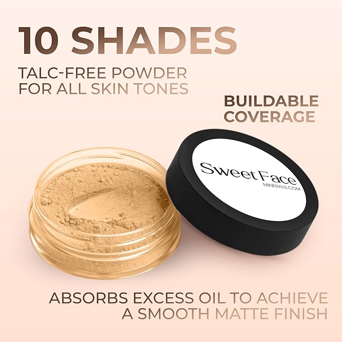 BEIGE FOUNDATION (30g Full Size Sifter Jar) – Matte Mineral Makeup – Buildable Loose Powder Foundation, Natural Finish – Sweet Face Minerals SPF 30