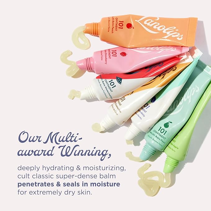 Lanolips 101 Ointment - Lanolin Lip Balm for Smooth, Hydrated & Healthy Lips - Multipurpose Lip Ointment with Lanolin Oil for Dry Lips, Cuticles & More - Watermelon (0.52 oz)