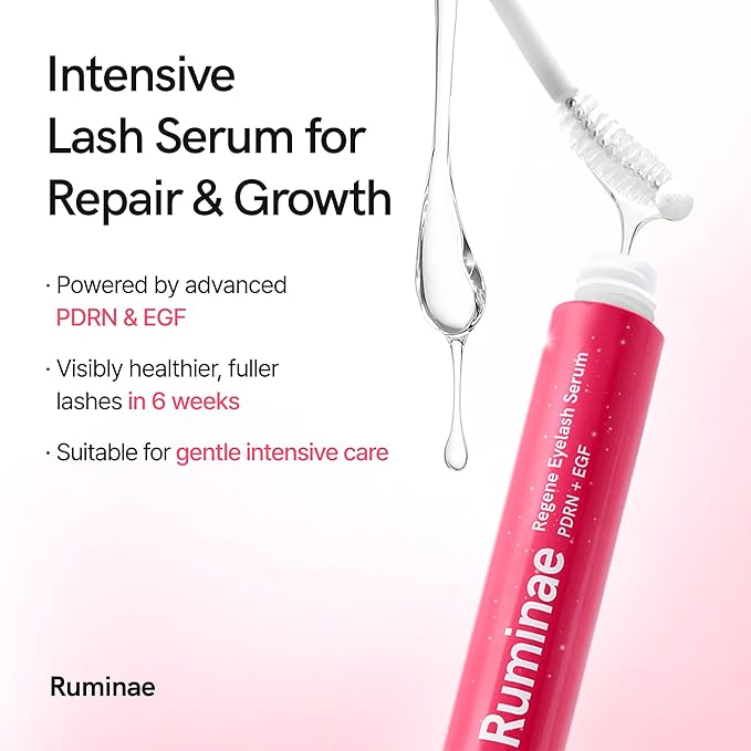 Lash Serum for Damaged, Thin or Extension-Weakened Lashes | PDRN, EGF, 9 Peptides, 20 Amino Acids,| Eyelash & Brow Growth Serum | Gentle Korean Formula, Prostaglandin-Free (0.3fl oz)