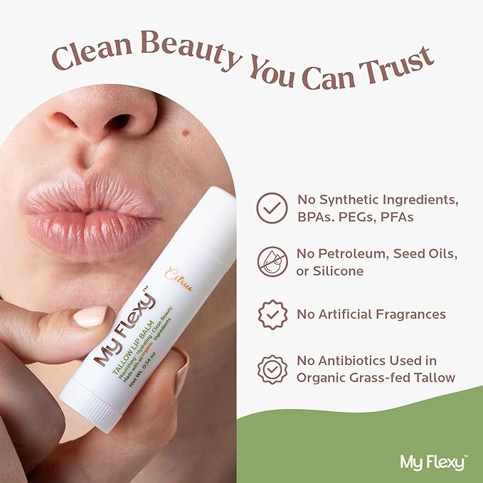 100% Organic Lip Balm Hydrating, Grass-Fed Beef Tallow Lip Balm, Made with Pasture Raised Tallow, Honey, Beeswax, & Orange Essential Oil, Lip Balms & Moisturizers - 1 Pack