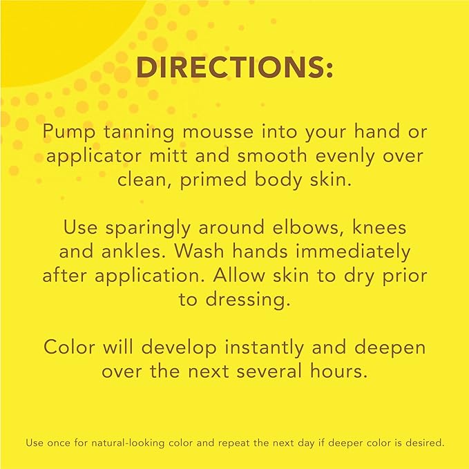 Jergens Natural Glow Instant Sun Body Mousse, Self Tanner for Light Bronze Tan, Sunless Tanning Body Bronzer for Natural Looking Color Instantly, 6 Oz