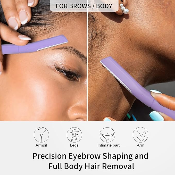 Dermaplane Razor, Face Razors for Women, Dermaplaning Tool with Microblades for Face, Gentle Facial Exfoliation, Peach Fuzz Removal and Eyebrow Shaping, Skin Care Tool for Smoother Skin, Wisteriar