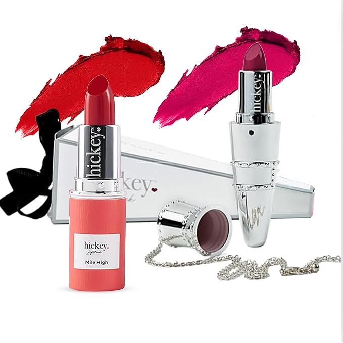 Hickey Lipstick Mile High Organic Perfect Red Lipstick & Hot Pink (Pack of 2) - Long Lasting Lipstick for Women - Hydrating & Moisturizing, Best Lip Color for Women, Gluten-Free & Vegan, 2 Shades