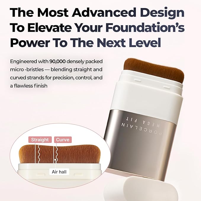 Mega Fit Stick Foundation with Built-in Brush-Full Coverage Creamy Formula for Porcelain Skin Finish, Hydrating&Long Lasting, Master Porcelain, Shade 19-21,0.56 oz (00C Fair)