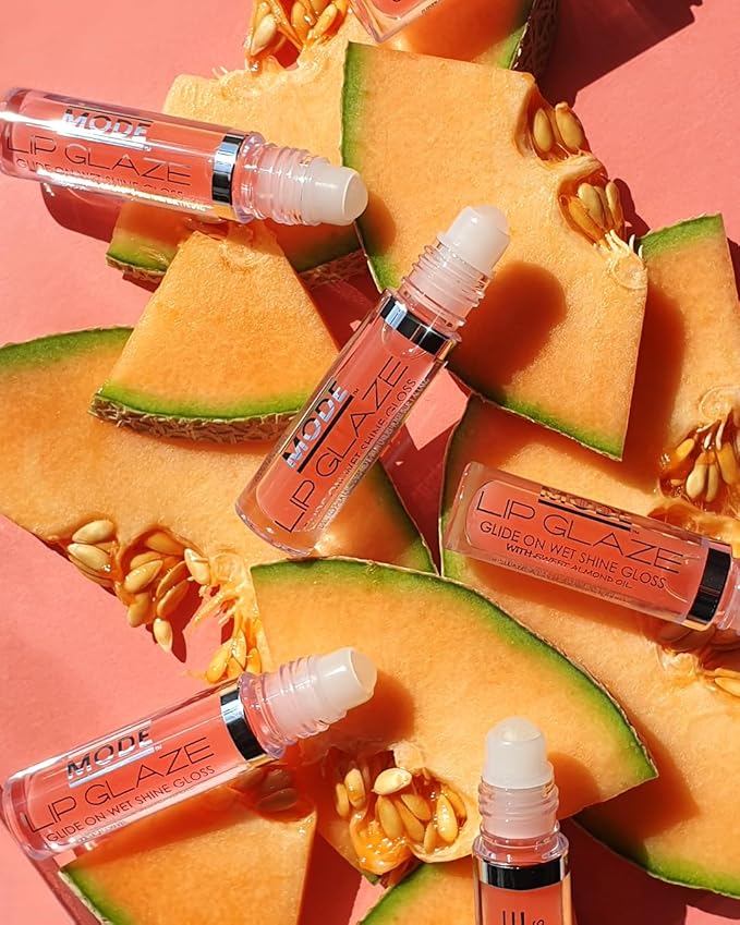 MODE Lip Glaze Flavored Lip Gloss Yummy ARMENIAN MELON Flavor Roll On Sweet Wet Delicious Nourishing Shine, Hydrating Natural Skincare Fruit Oils, Made in NY USA