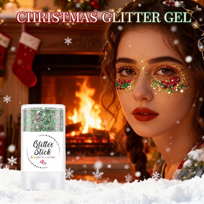 Body Glitter Stick, Holographic Sparkling Sequins Neon Outfit Rave Festival Party Christmas Accessories Face and Body Glitter Gel Makeup (Red & Green & White)