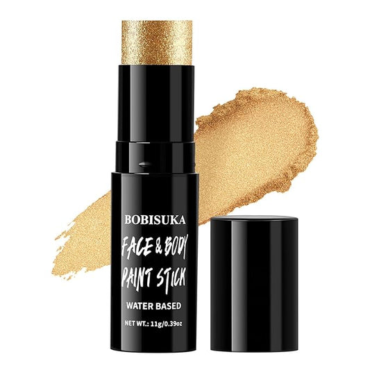 BOBISUKA Metallic Gold Face & Body Paint Stick Water-Based Washable Face Paint Makeup Stick for Halloween Skeleton, Skull, Robot, Goth, Fox,, Cosplay, SFX, Sports Eye Black & Costume Party