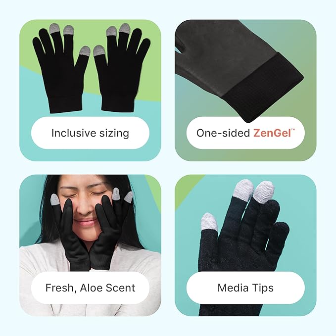 ZenToes Moisturizing Gloves for Dry Hands, Gel Infused with Jojoba Seed Oil, Olive Oil and Vitamin E, Overnight Hand Moisturizer (Large, Cotton Black)