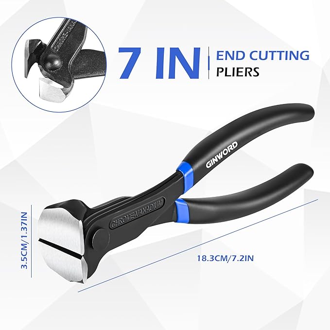 GINWORD 7 Inch Nail Puller, Nail Remover Tool, End Cutting Pliers, Carpenter Tools, Nail Pulling Pliers, End Nippers, Nippers Tool for Pulling Nails and Cutting Wires