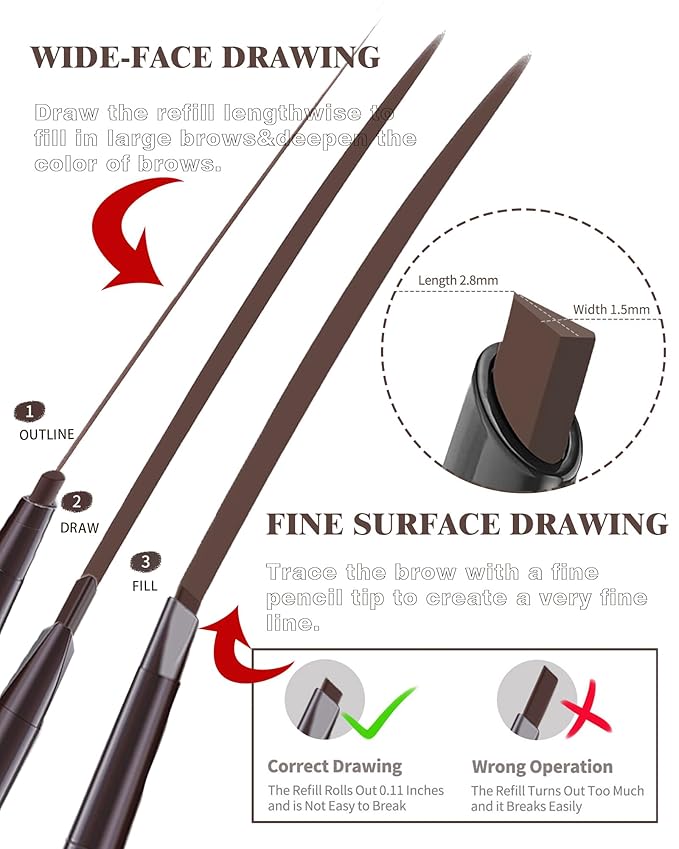 Berinist Waterproof Eyebrow Pencils for Women, 6Pcs Double-ended Dark Brown Eye Brow Pencil with Razor Kit, Triangular Tip Design Makes it Easier to Define and Fill in Brows for a Natural Look