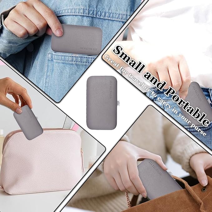 Nail Clippers Set, Manicure Grooming Care Tools Kit: Fingernail Clipper & Toenail Pedicure Cutter, Mini Nail Trimmer Kit with Travel Case Gifts for Men, Women (Grey)