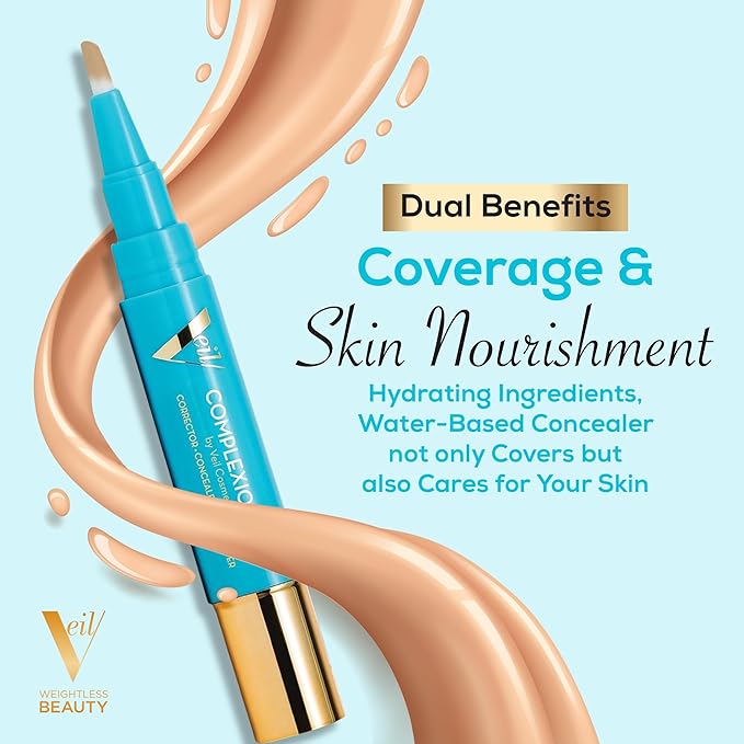 Veil Cosmetics - Complexion Fix Concealer - Liquid Concealer for Under Eye + Dark Circles - Highlight, Contour, Correct - Anti-Aging - Vegan Makeup Pen - Hydrating Lightweight (2N Light Neutral)