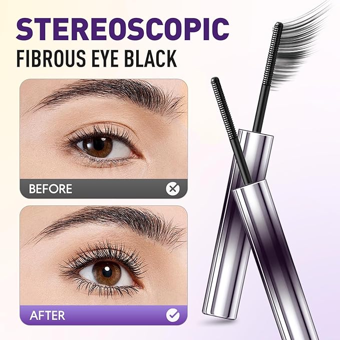 Iron Mascara, 3D Curling Eyelash Iron,Washable Waterproof Brushless Metal Wand Mascara, Long Lasting Lash Extensions,No Flaking, No Clumping (Black)