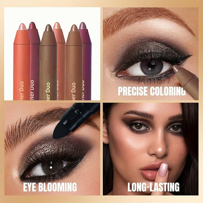 Mitlume Perfect Color Duo-Shadow Liner 2-in-1 Eyeliner & Eyeshadow,Chiura Plum Eyeshadow Stick,Waterproof Smudge-Proof Long-Lasting Makeup, Effortless Smoky or Natural Eye Makeup,Easy to Color(03+04)