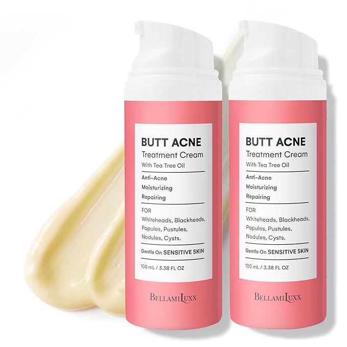 Butt Acne Clearing Treatment Cream: Body Acne Treatment Lotion for Folliculitis and Pimples on Back, Buttocks, Thighs With 2% Salicylic Acid & Tea Tree Oil - Butt Cream for Smooth Skin