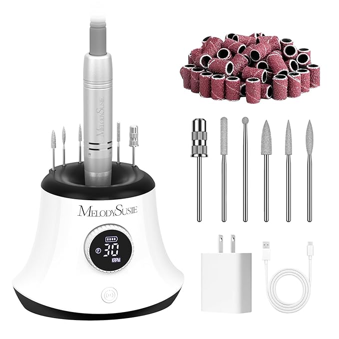 MelodySusie Multifunctional Upgraded Desktop Cordless Nail Drill with Bit Holders, SC320G 30000RPM E-File with Elegant Design for All Manicure Shaping & Gel Removal, Ideal for Nail Artists & Home Use