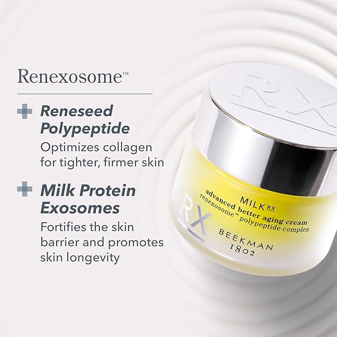 Beekman 1802 Milk RX Advanced Better Aging Face Cream Mini, Goat Milk Protein Exosomes & Polypeptide Facial Moisturizer, Doctor Formulated for Collagen Boosting & Firming, Fragrance Free, 0.51 Fl Oz