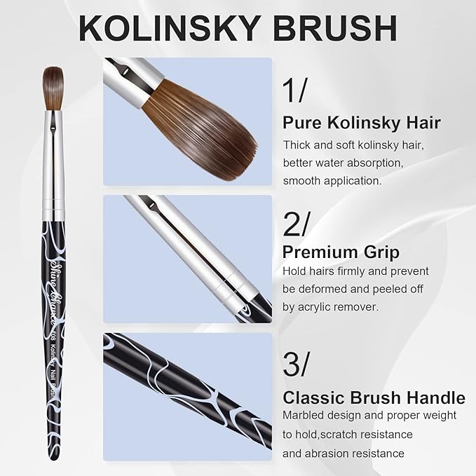 Shine Chance Acrylic Nail Art Brush Size 8, 100% Pure Kolinsky Hair Oval for Application, Professional Extension Manicure Tool Striping Drawing Pen DIY Home Salon, Black