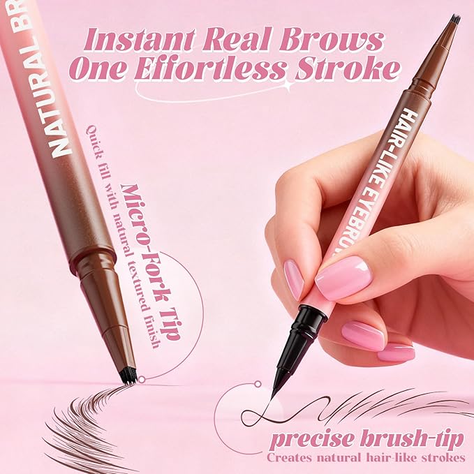 Microblading Eyebrow Pencil for Women, Waterproof Eyebrow Pen with Micro-Fork Tip & Precise Brush-Tip, Natural Hair-Like Brows, Long-Lasting Smudge-Proof Eye Brow Tint, Dark Brown,1 Pack