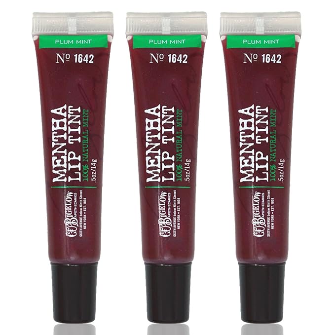 C.O. Bigelow Plum Mentha Lip Tint Trio, Pack of 3 Purple Tinted Lip Gloss with Peppermint Oil, High Gloss Shine Finish, 0.5 oz