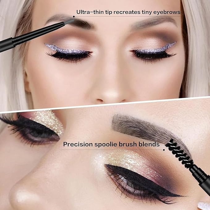 O'CHEAL Grey Eyebrow Pencil for Women, Premium Eye Brow Pencil with Spoolie Brush, Longwearing for Perfect Brows, Professional, Precision, Defines, Universal Waterproof Double-ended Eyebrow Pen