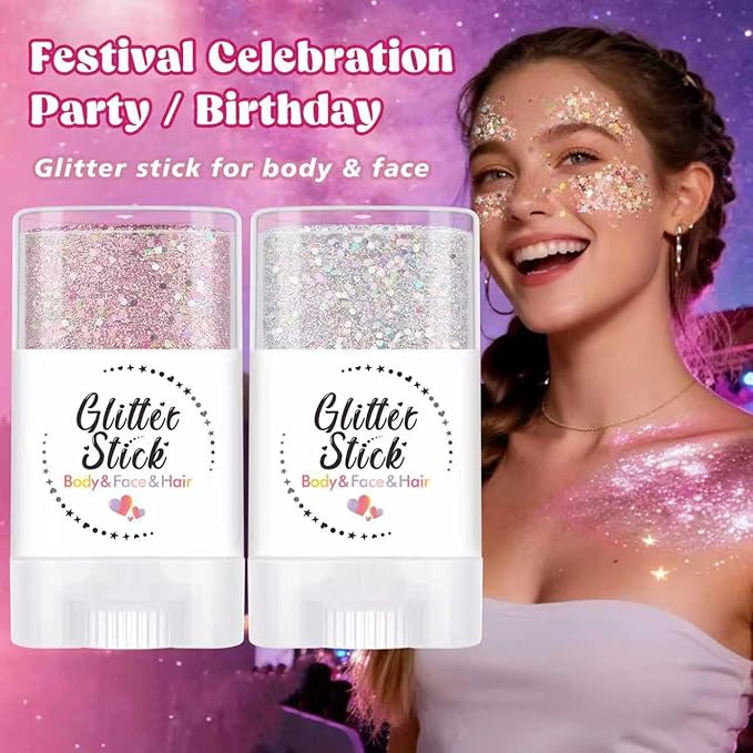 Rainbow Body Glitter Stick, Sparkly Neon Outfit Party Singer Concert Music Rave Accessories Hair & Face Body Glitter Gel Makeup.