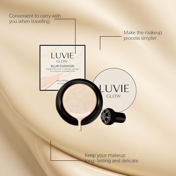 Luvie Glow Foundation Cushion, 2026 New Mushroom Head Air Cushion CC Cream, Air Cushions Foundation Moisturizing Concealer Brighten Long-Lasting for All Skin Types (Ivory)