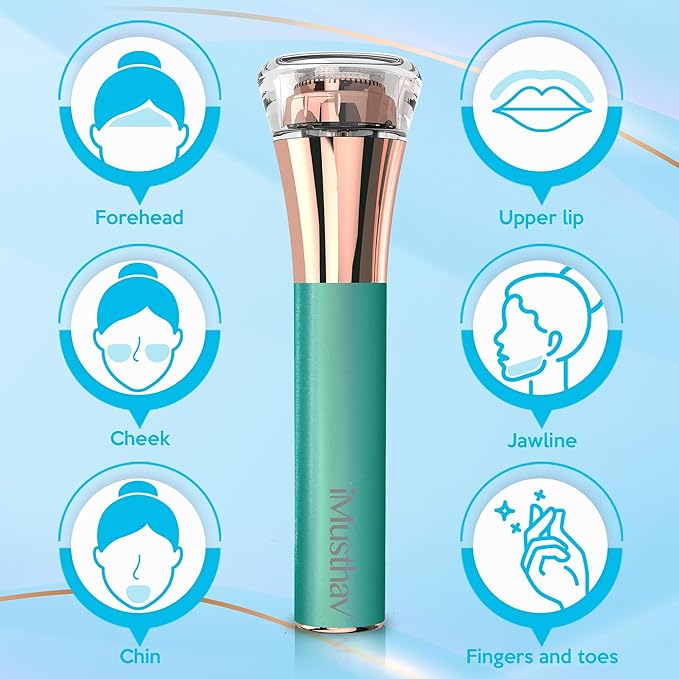 iMusthav Facial Hair Remover for Women – Painless Flawless Electric Razor, Epilator & Trimmer 18K Gold-Plated Dual Ring Floating Head 20mm, USB Rechargeable, 360° LED Light for Face, Lip & Chin