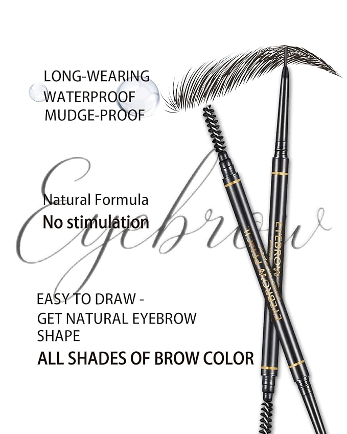 SUMEITANG Black Eyebrow Pencils for Women, 12Pcs Ultra Slim Eyebrow Pencil with 2 Brow Razors Kit, Double Head 1.5mm Micro-Fine Tip & Spiral Brush, Can Draw Fine and Long-Lasting Brows Makeup