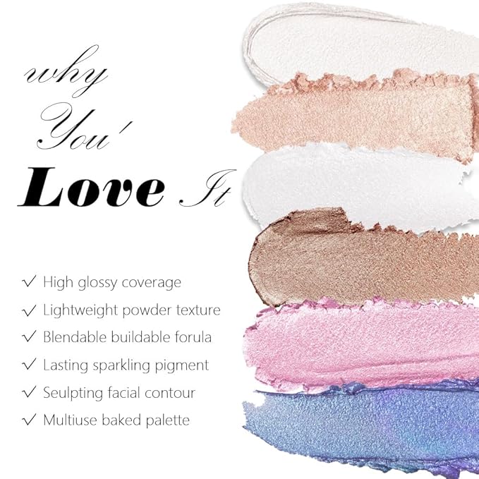 Silver White Sparkle Glitter Shimmer Highlighter Makeup Palette for Women, Silver White Buttery Creamy Powder Highlighter Eyeshadow Palette Vegan, Built-in Mirror & Brush – Girls Christmas Gift