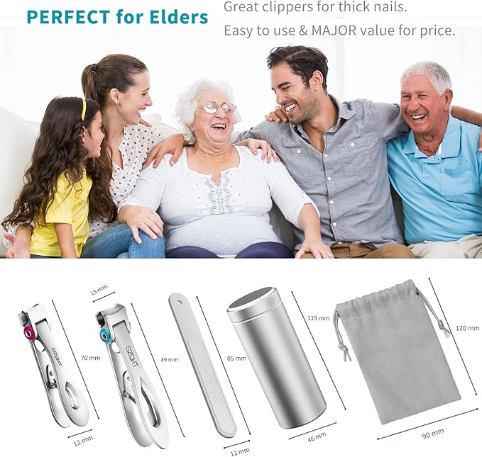 SZQHT Extra Wide Jaw Opening Nail Clippers for Thick Nails Cutter for Ingrown Toenail Clippers & Fingernails Manicure Set,Pedicure Kit,Men & Women(Silver)