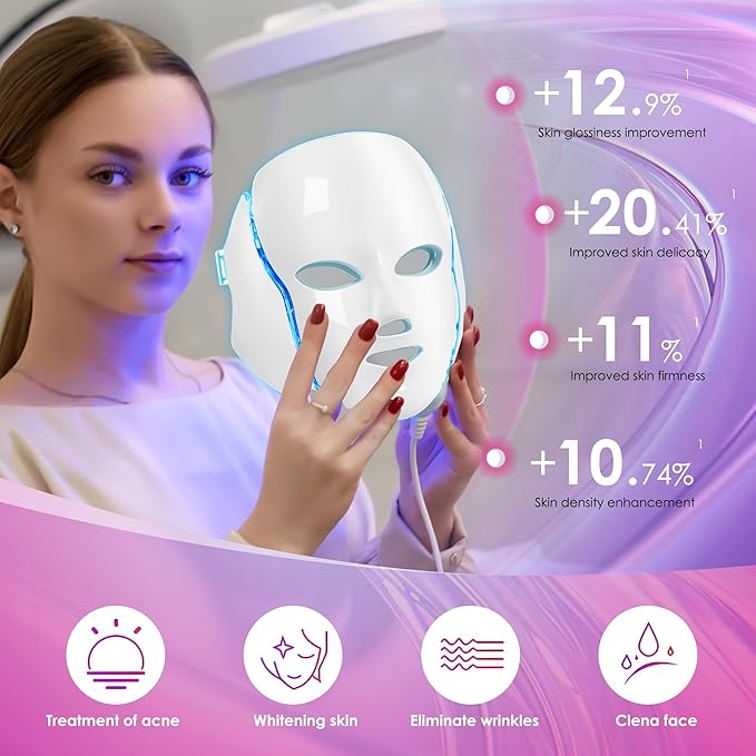 Red-Light-Therapy-for-Face, 7-1 Colors Led Face Mask Light Therapy, Facial Skin Care Mask, Birthday, Christmas, Mothers Day, Valentines Day Gifts for Her Women Mom Best Friend Wife Teacher (White)